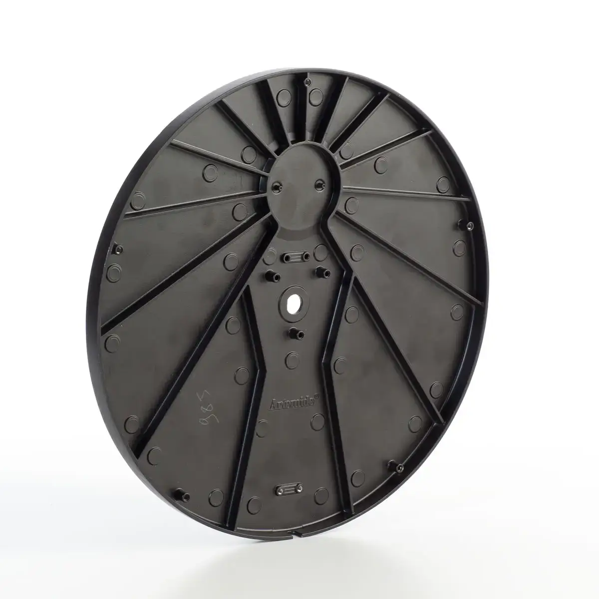 Base circolare per lampada in alluminio pressofuso con nervature di rinforzo strutturali