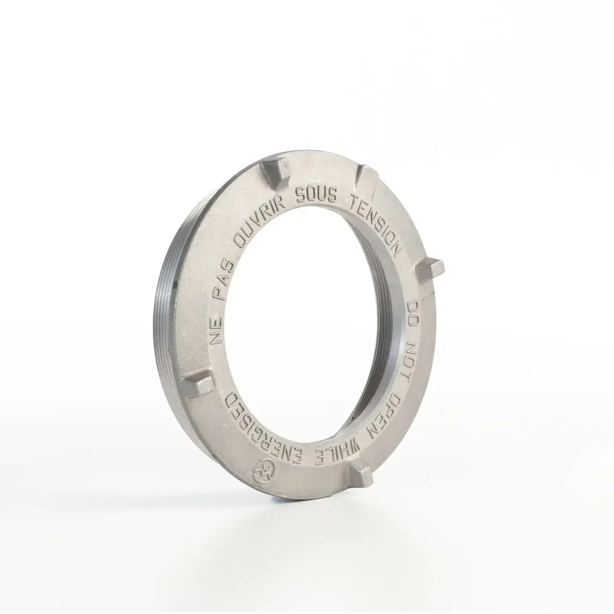 Coperchio per motore antideflagrante ATEX in alluminio pressofuso con scritte di sicurezza