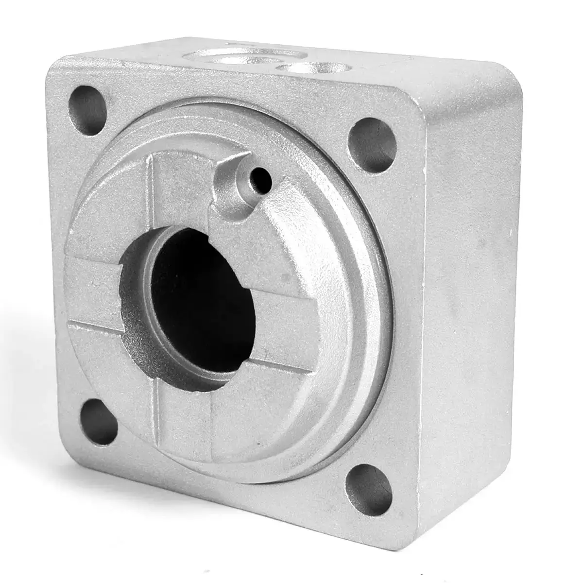 Componente flangiato in alluminio per automazione industriale e pneumatica